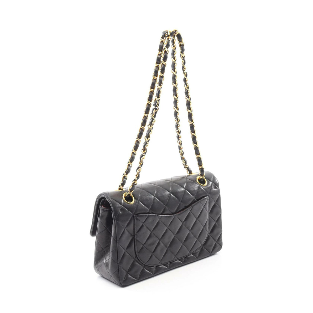 Chanel Bag Sheepskin Flap Black Matelasse Lambskin Double Shoulder Black